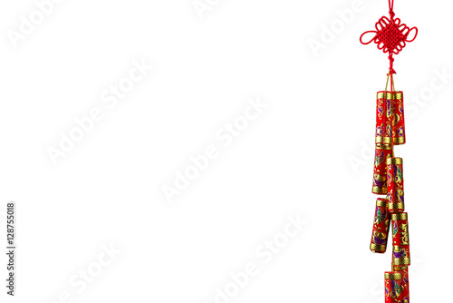 Chinese New Year decoration: Decorative Chinese firecrackers isolated on white background, copy space