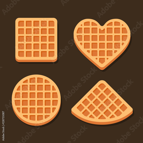 Belgium Waffles Icon Set on Dark Background. Vector