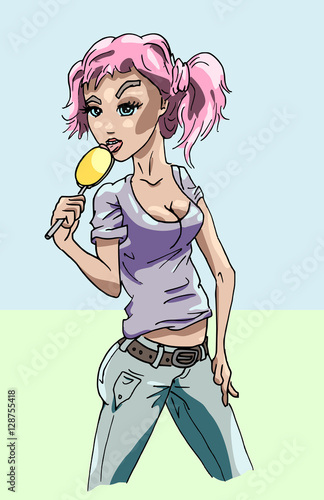 Rebelse meid eet een lolly