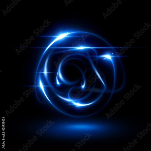 Abstract ring background with luminous swirling backdrop. Glowing spiral. The energy flow tunnel. Shine round frame with light circles light effect. Glowing cover. Space for your message. LED. atom