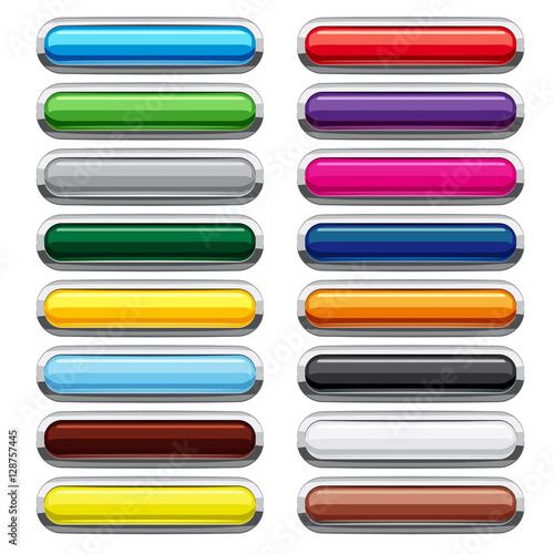 Blank rectangular rounded web buttons icons set. Cartoon illustration of 16 blank rectangular rounded buttons vector icons for web