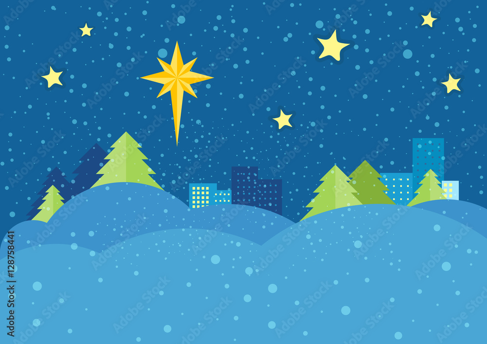 Fototapeta premium Christmas Night Vector Concept in Flat Design