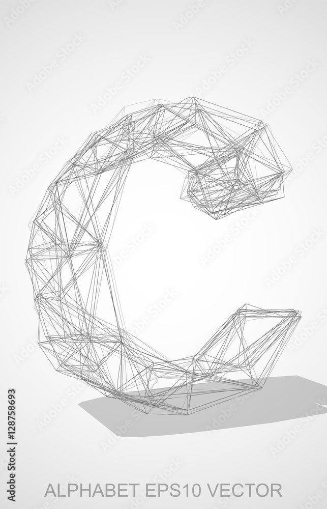 Vector illustration of a Pencil sketched C. Hand drawn 3D C.