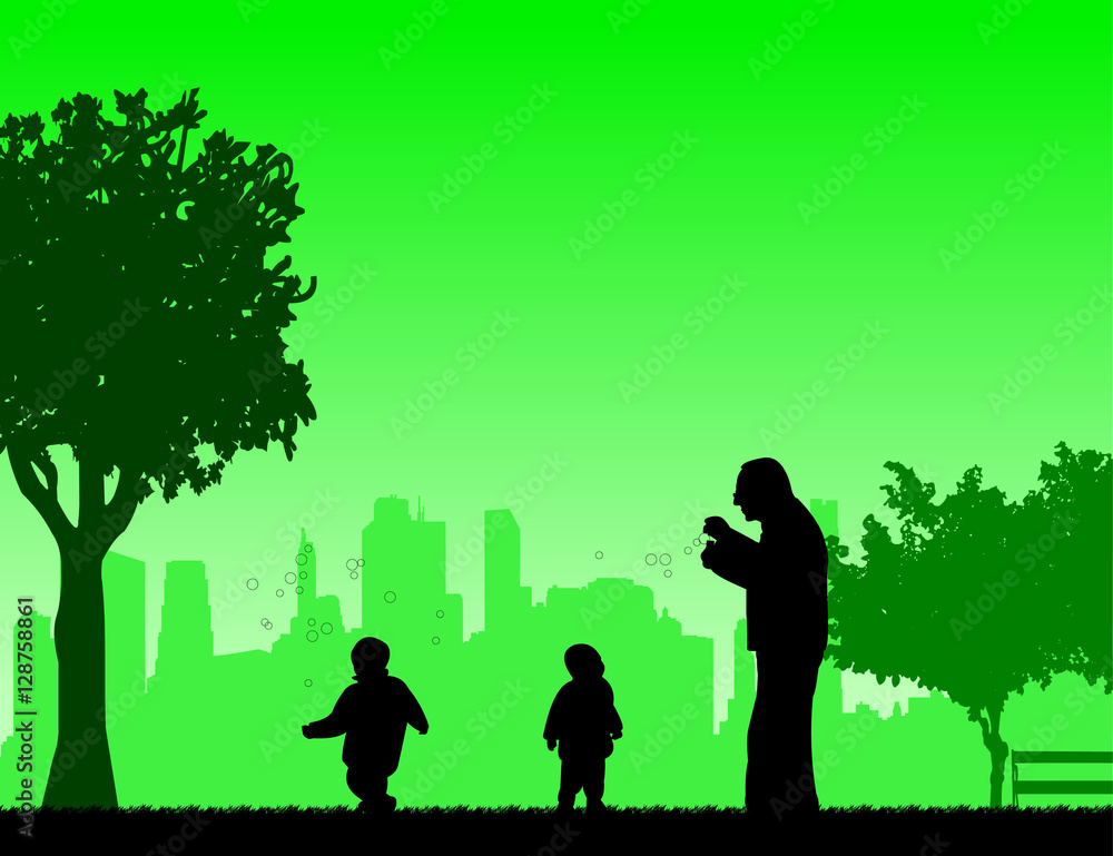 Grandfather playing with grandchildren, one in the series of similar images silhouette Grandfather playing with grandchildren, one in the series of similar images silhouette