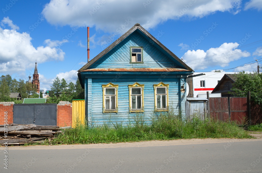 Ostashkov, Tver region. Old wooden house in the street Volodarsky Ostashkov, Tver region. Old wooden house in the street Volodarsky