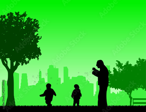 Grandfather playing with grandchildren, one in the series of similar images silhouette
