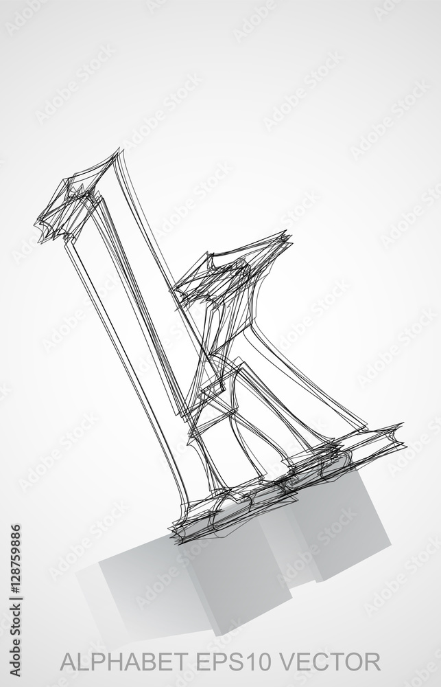 Vector illustration of a Ink sketched K. Hand drawn 3D K. Vector illustration of a Ink sketched K. Hand drawn 3D K.