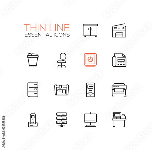 Office Supplies - Thin Single Line Icons Set