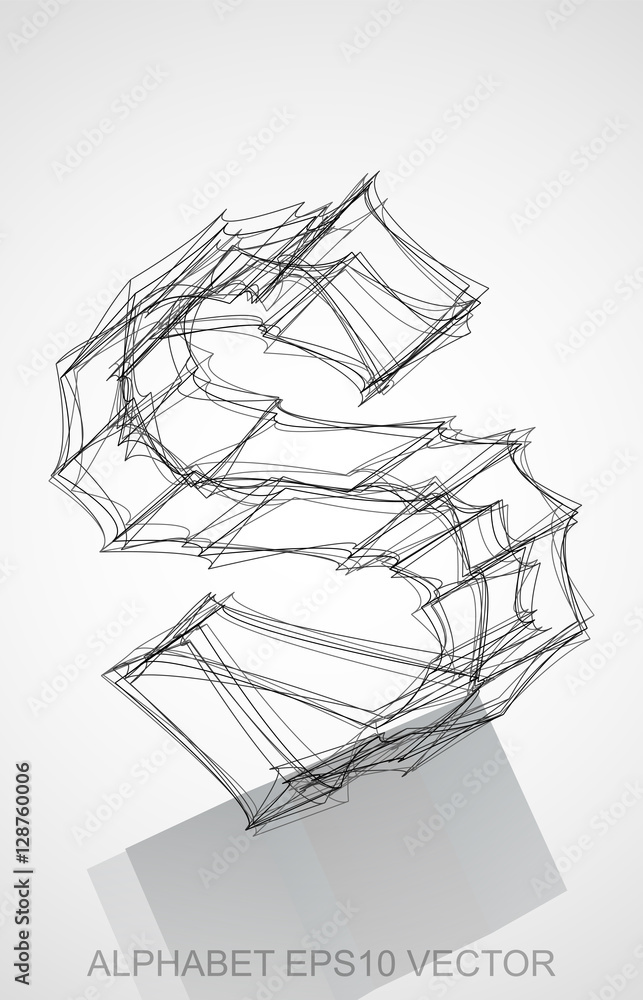 Vector illustration of a Ink sketched S. Hand drawn 3D S. Vector illustration of a Ink sketched S. Hand drawn 3D S.