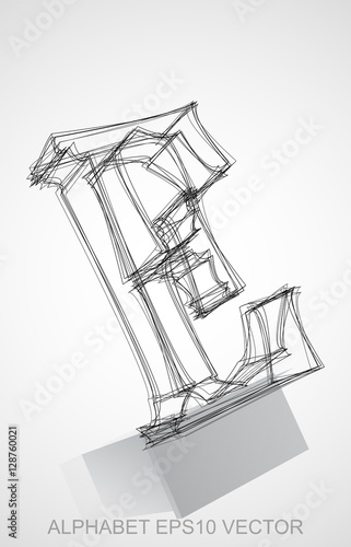 Vector illustration of a Ink sketched E. Hand drawn 3D E.