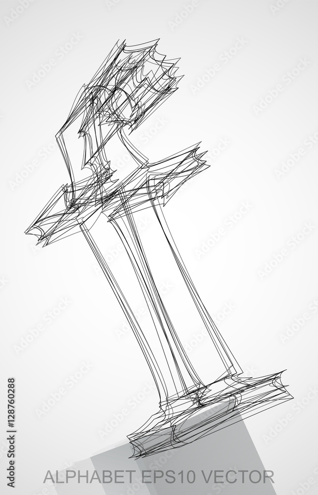 Vector illustration of a Ink sketched F. Hand drawn 3D F.