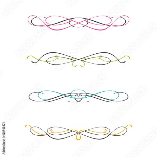 Vector set of two color calligraphic design elements and page decor