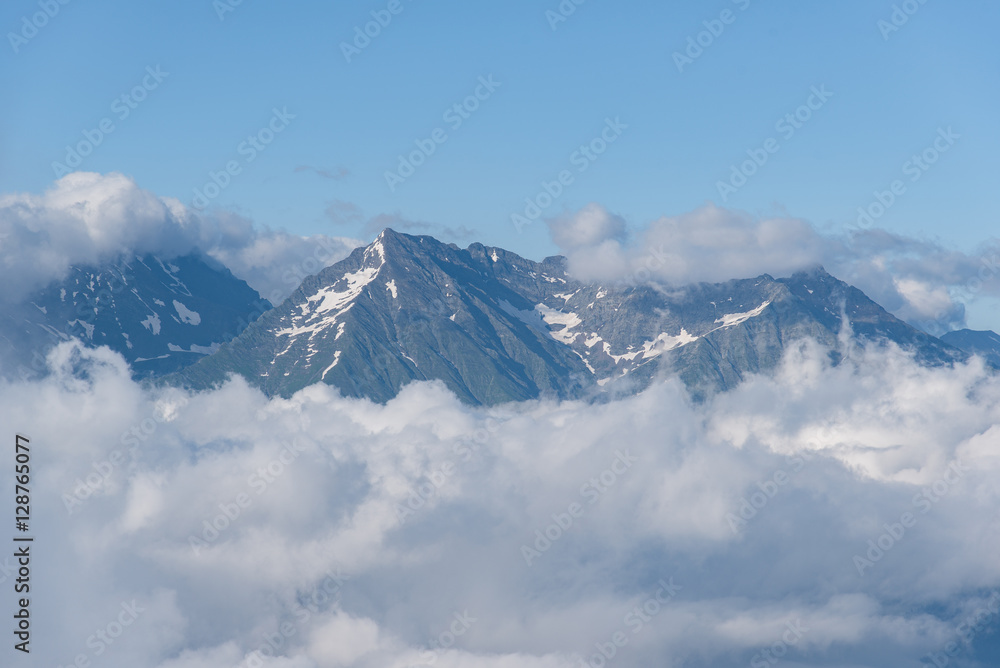 Mountain peak in the clouds Rosa Khutor