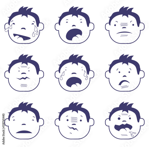 Bad emotions faces vector characters. Set of sad icons.