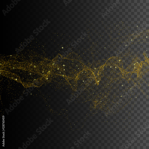 Gold glittering star dust trail sparkling particles on transparent background. Vector illustration.