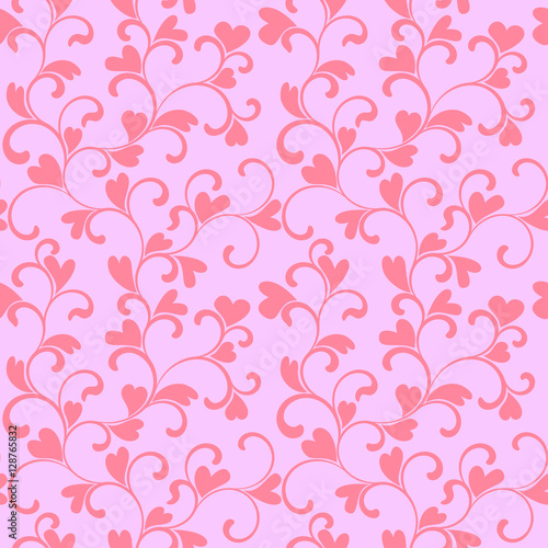 seamless pattern with swirls and hearts on a pink background