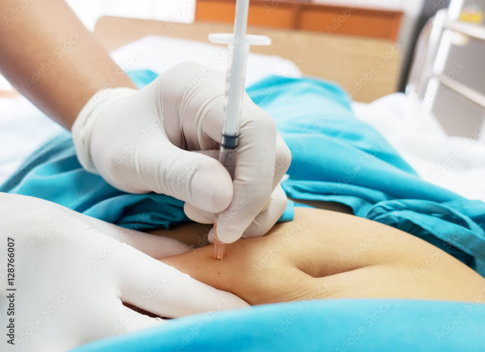Injection into the abdominal at hospital/sickness Injection into the abdominal at hospital/sickness