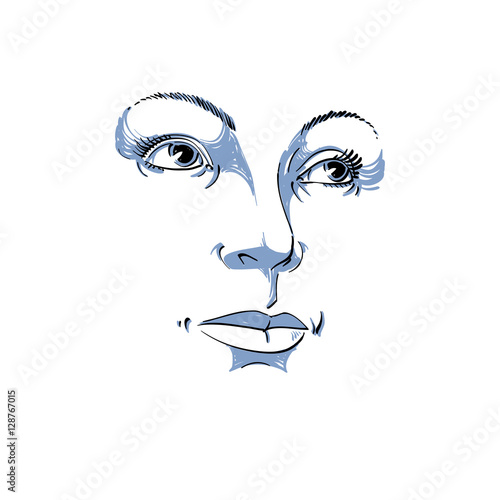 Black and white illustration of lady face, delicate visage featu