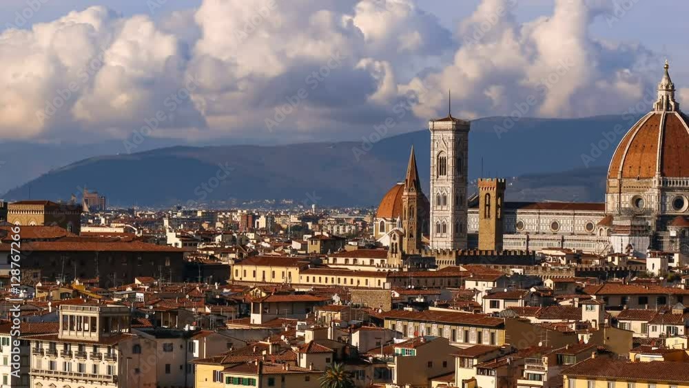 Beautiful views of Florence and Cathedral Santa Maria del Fiore, evening, Florence, Italy. Cloudy sky, time-lapse. Beautiful views of Florence and Cathedral Santa Maria del Fiore, evening, Florence, Italy. Cloudy sky, time-lapse.