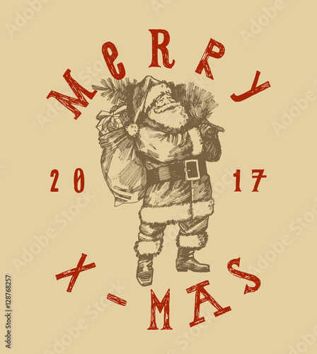 vintage christmas card. santa claus retro realistic sketch.