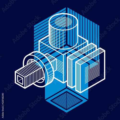 Abstract trigonometric construction, vector dimensional design t