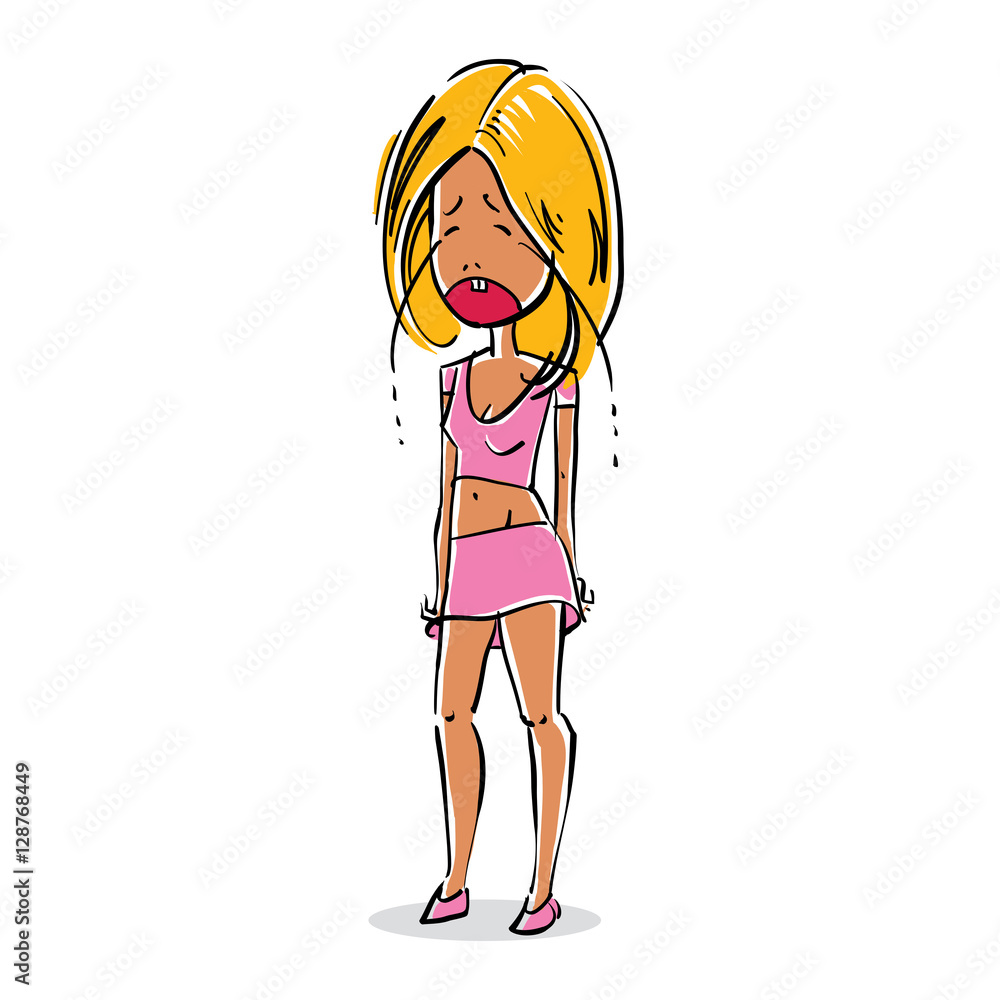 Vector art portrait of crying young lady, facial expression of b Vector art portrait of crying young lady, facial expression of b