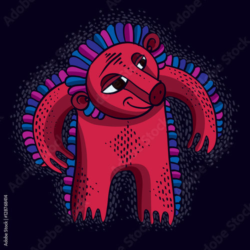 Vector cool cartoon angry monster, simple red weird creature wit