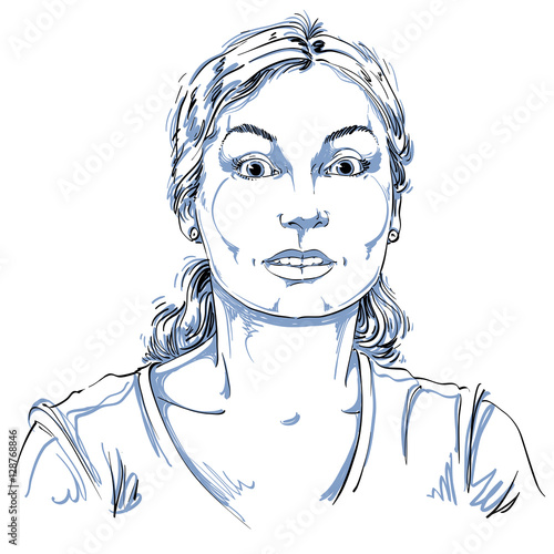 Vector portrait of scared woman, illustration of amazed or frigh