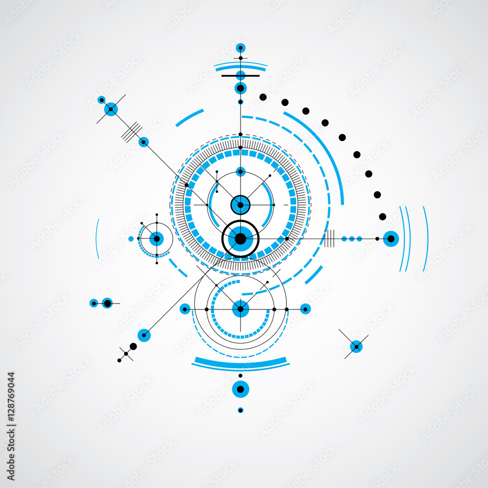 Obraz premium Technical blueprint, vector digital background with geometric de