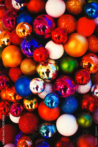 many colored Christmas toys