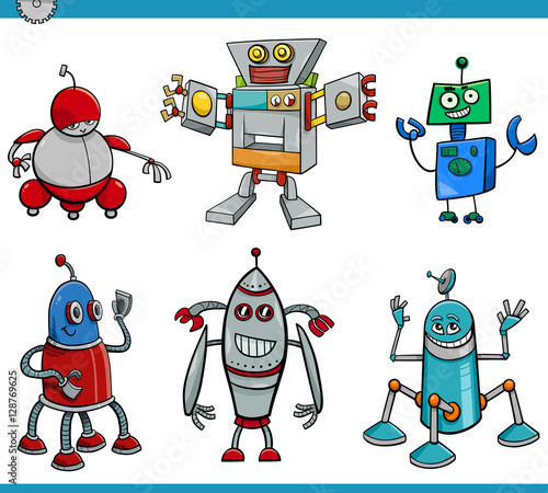 robot cartoon characters set