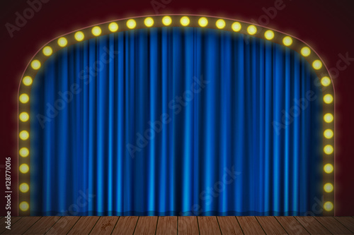 Stage with blue curtain