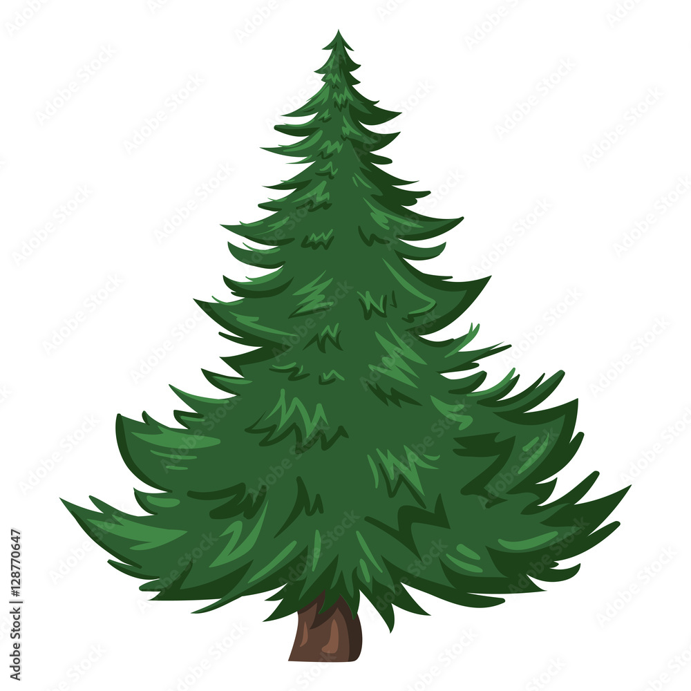 Vector Single Cartoon Pine Tree on White Background Vector Single Cartoon Pine Tree on White Background