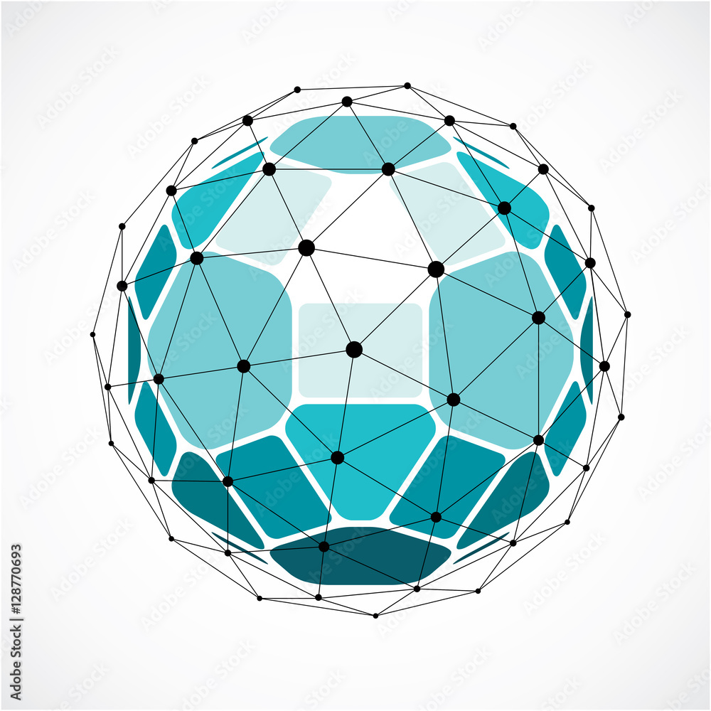 Abstract 3d faceted figure with connected black lines and dots. Abstract 3d faceted figure with connected black lines and dots.