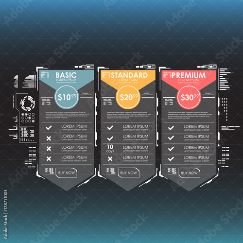 three tariffs. interface for the site. vector banner