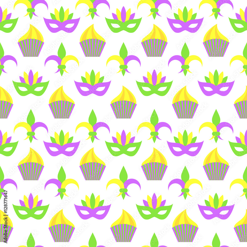 Colored seamless pattern to Mardi Gras on a white background Colored seamless pattern to Mardi Gras on a white background