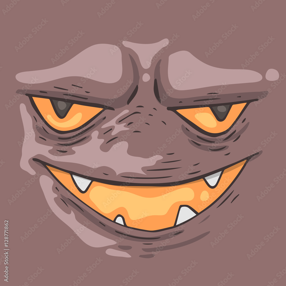 Cartoon monster face. Halloween illustration.