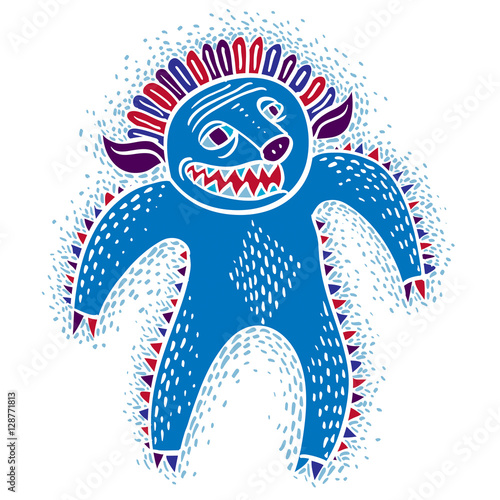 Character angry monster vector flat illustration, cute blue muta