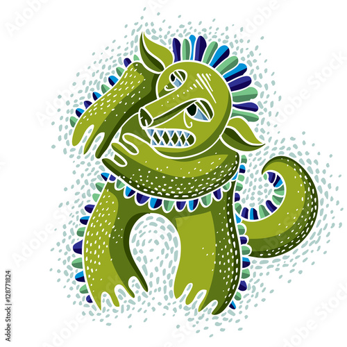 Character monster vector flat illustration, cute green mutant. D