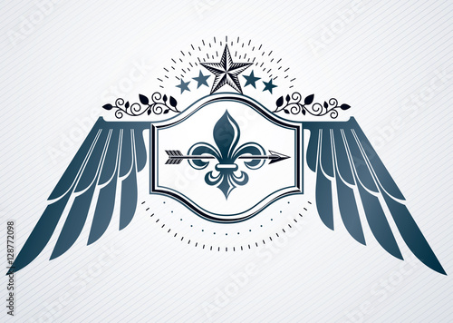 Vintage decorative heraldic vector emblem composed with eagle wi