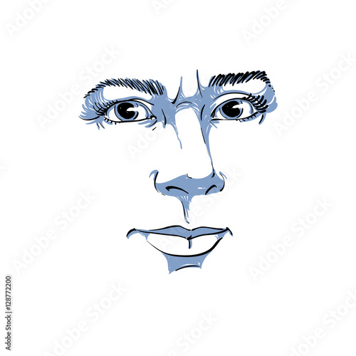 Vector portrait of irate woman, illustration of good-looking but