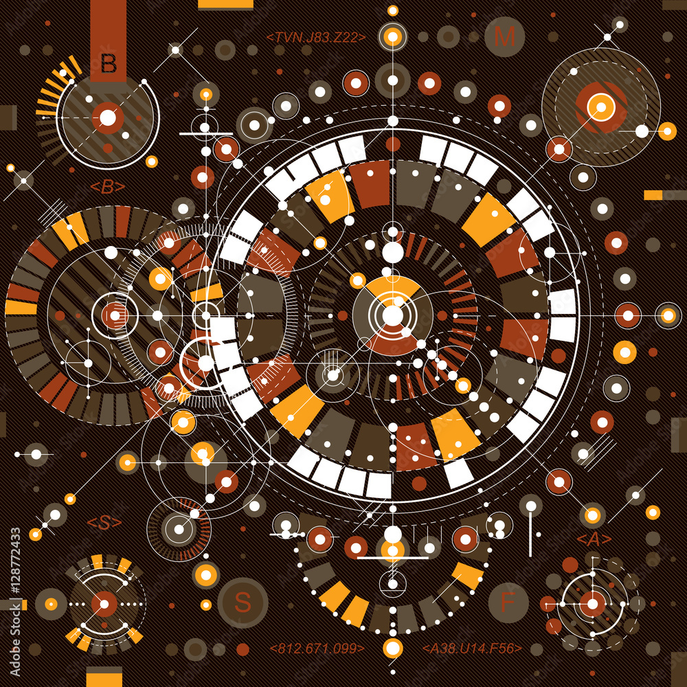 Technical drawing with dashed lines and geometric shapes, vector Stock ...
