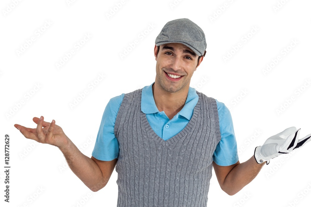 Confident golf player posing on white background Confident golf player posing on white background
