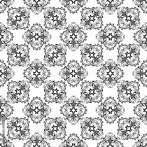Classical seamless pattern with decoration tracery on a white background.