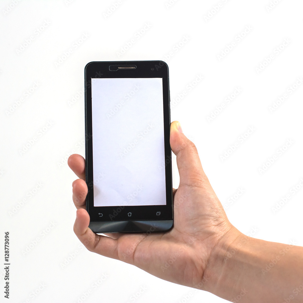 hand holding black smart phone isolated hand holding black smart phone isolated
