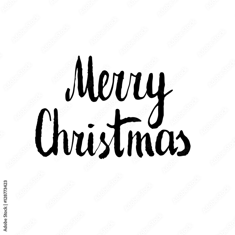 Fototapeta premium Merry Christmas. Hand drawn design element, black clip-art isolated on white. Useful for Christmas and New Year greeting card, poster, flyer