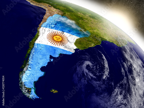 Konstfotografi Argentina with flag in rising sun