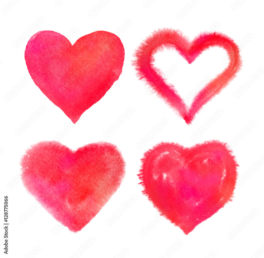 Red watercolor Valentine hearts