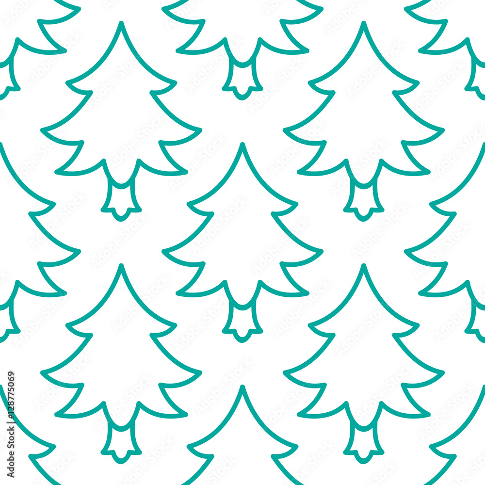 Obraz premium Doodle Christmas tree seamless pattern. hand drawn design element for greeting card, fabric, wrapping paper. Green line tileable background on white