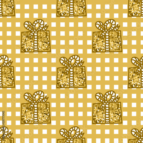 Gift Box With Ribbon Golden Seamless Pattern Hand Drawn Tileable Background Design Element For Gift Shop Or Souvenir Shop Flyer Banner Coupon Greeting Card And Other Print Advertising Stock Illustration Adobe